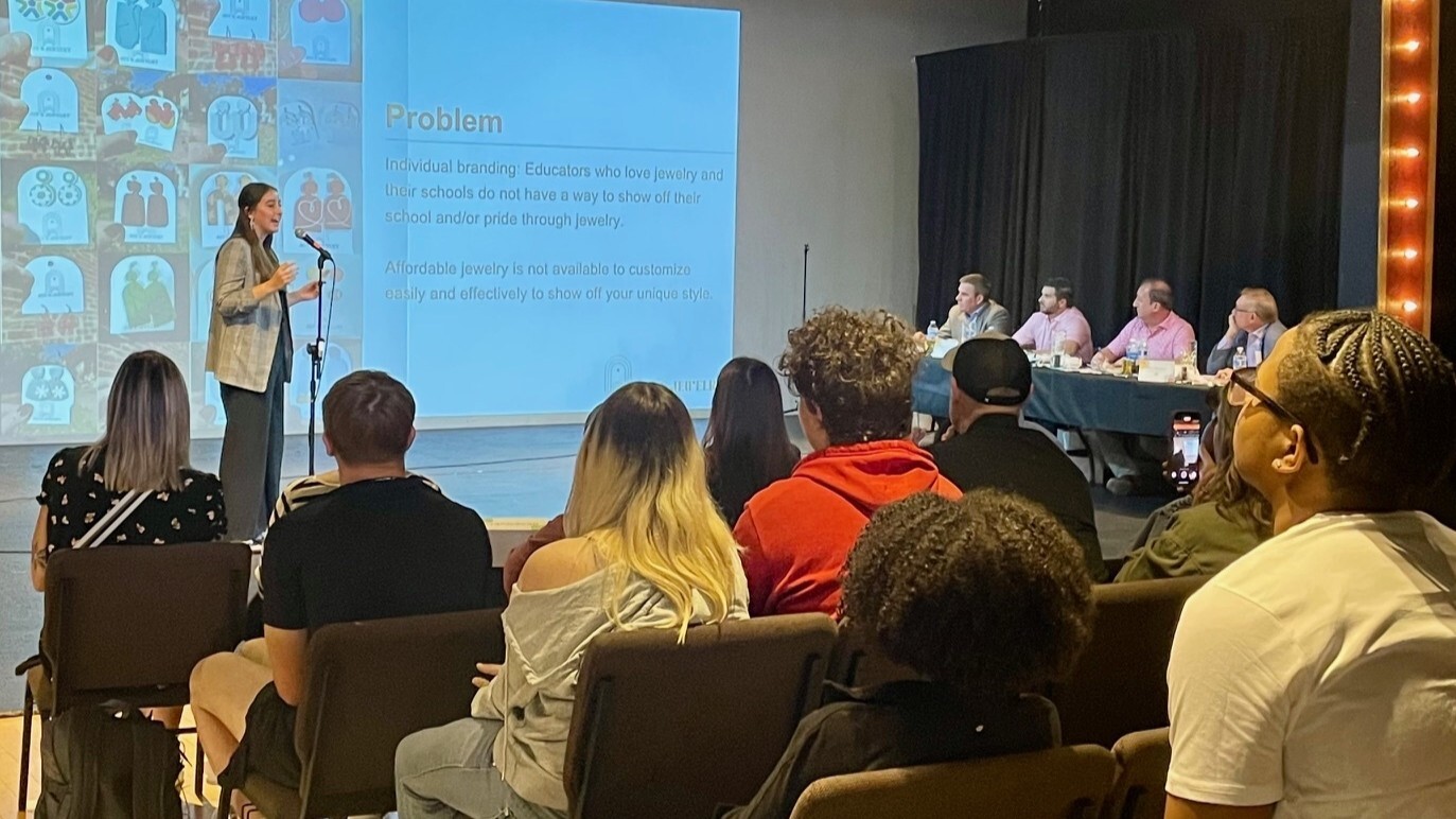 Entrepreneurship student presenting